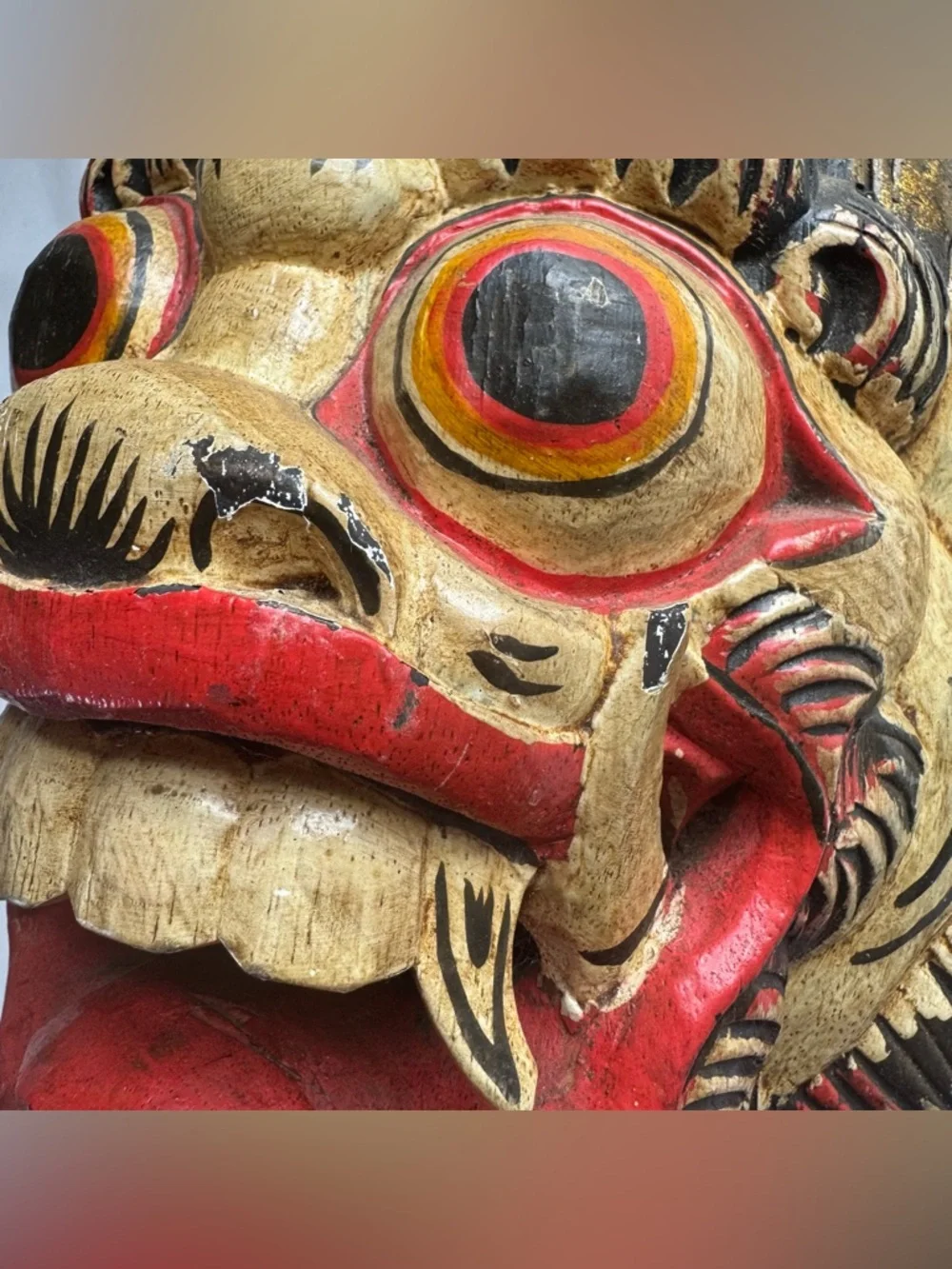 Vintage Balinese Wooden Hand Carved Mask Indonesian Wall Art Cultural Folk Art
